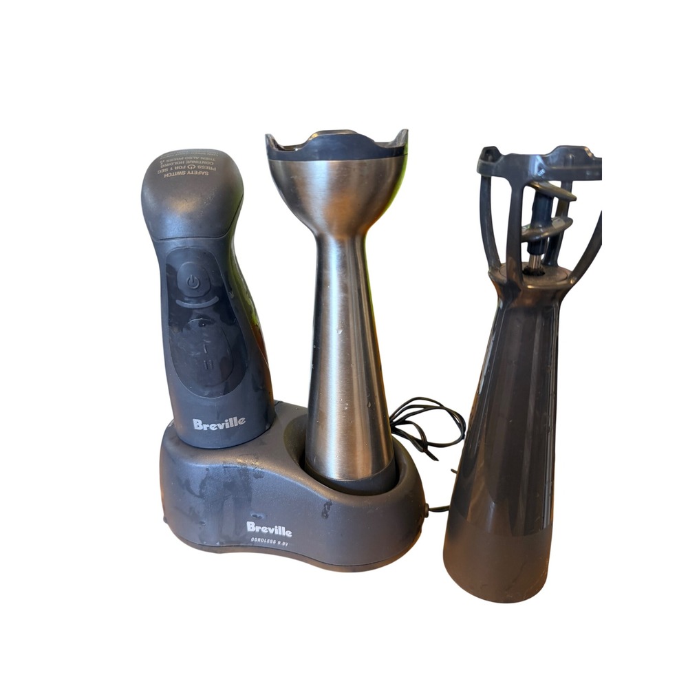 Breville Cordless 9.6V Immersion Blender Gray Portable Base 2 Attachments Tested
